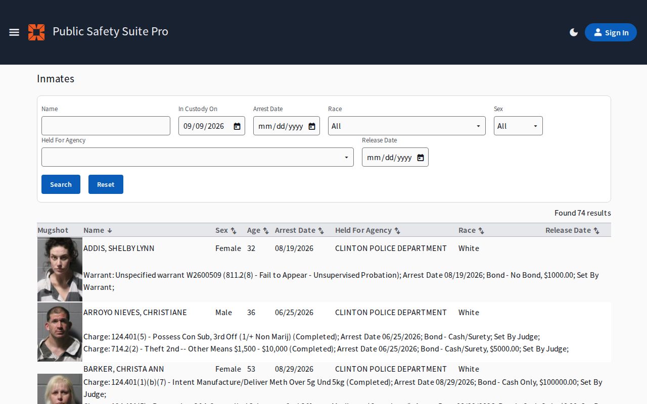 Clinton County official CentralSquare current inmate portal