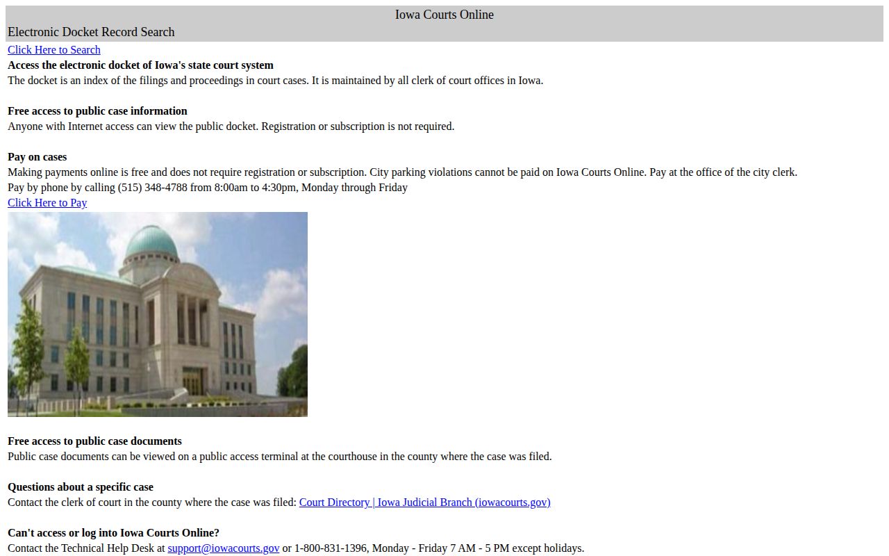 Iowa Courts Online public case search landing page