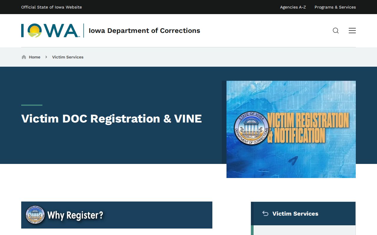 Iowa DOC explanation of VINE and separate victim registration