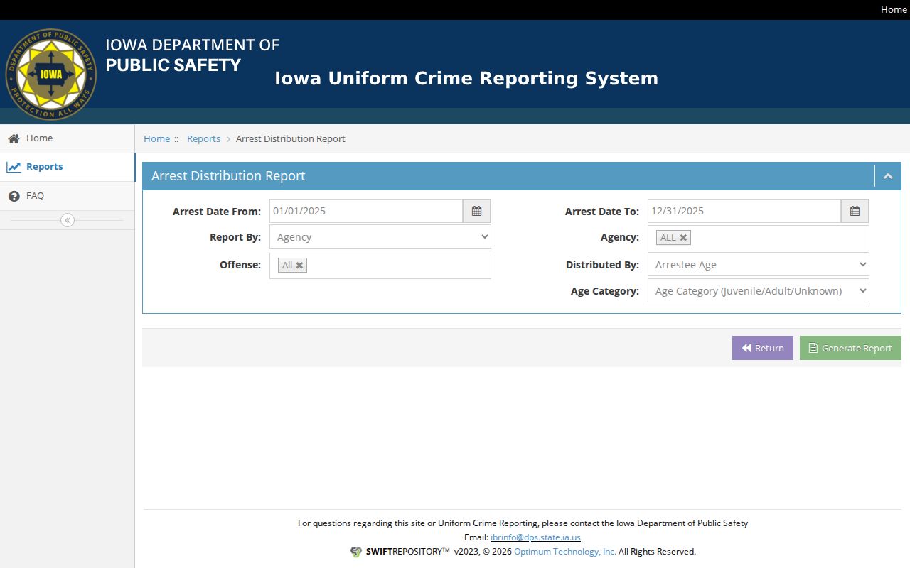 Iowa DPS Arrest Distribution search filters