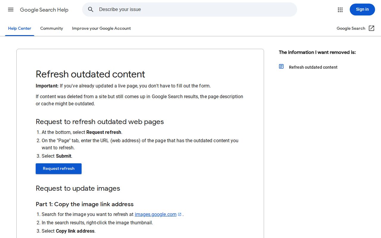 Google Refresh Outdated Content guidance